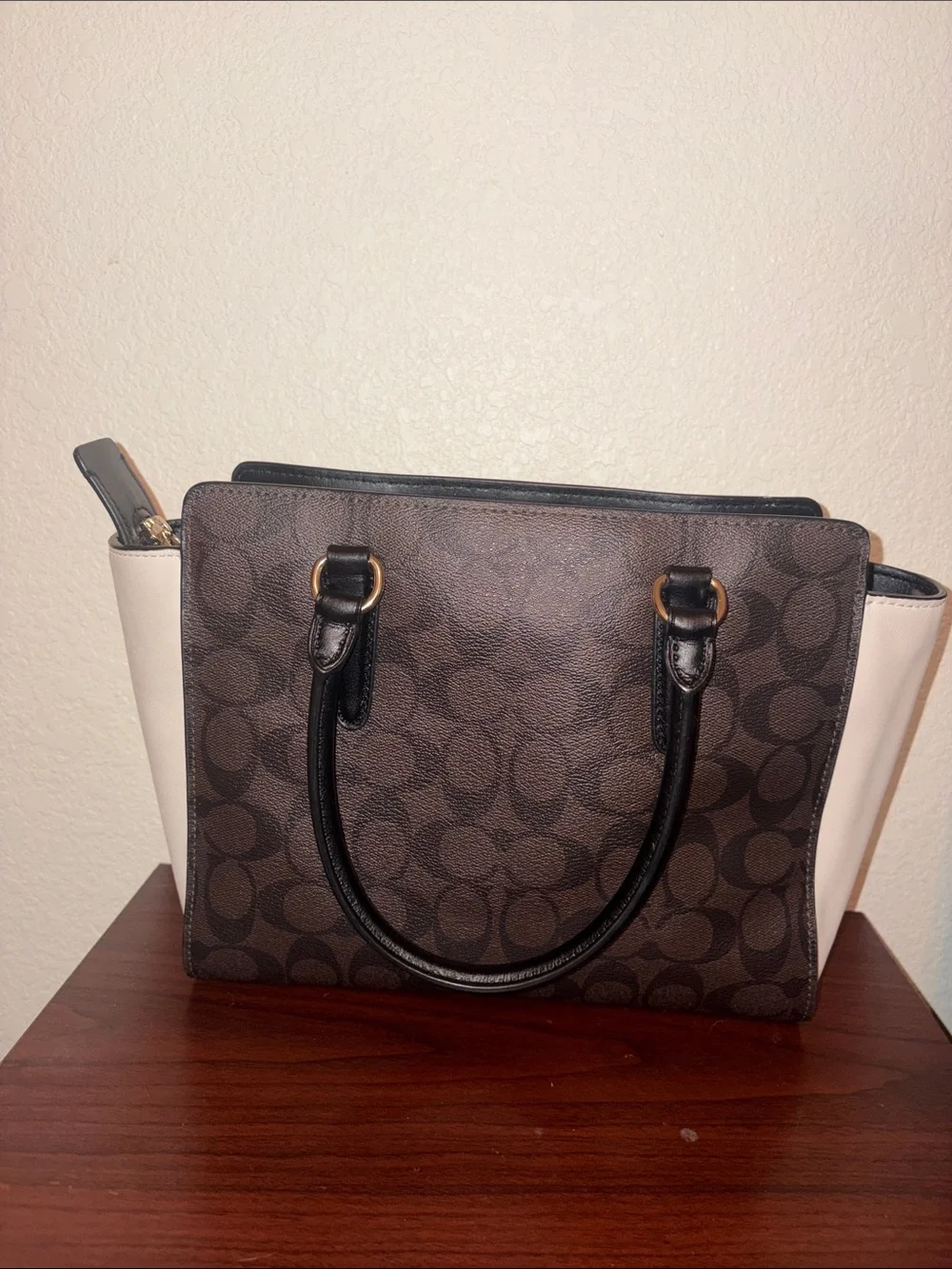 Coach Brown Signature Canvas Satchel with Cream Sides